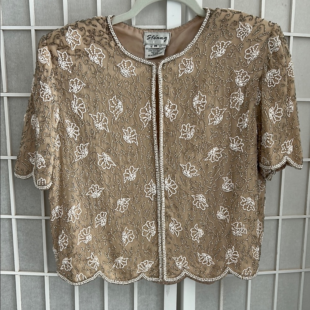 Stenay Tan Beaded Floral Jacket